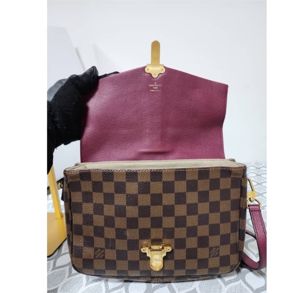 Authentic Louis Vuitton Damier Ebene Clapton PM Shoulder Bag Brown/Wine - Picture 8 of 13